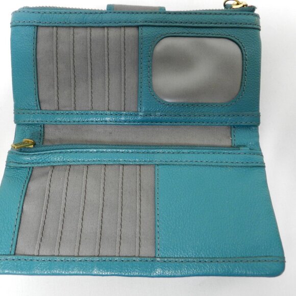Fossil Ella Leather teal blue clutch Wallet Organizer credit cards i.d. zip pkt - Picture 11 of 11